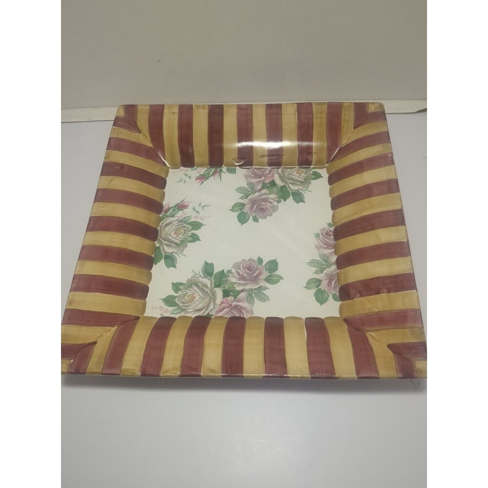 Vintage MacKenzie-Childs Torquay Frank & Mustard 11.5" Square Platter Serving...